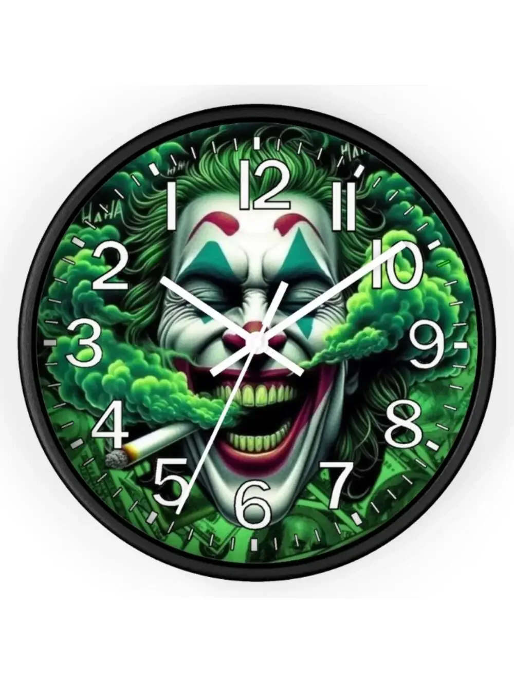 REVERSE TICKING CLOCK JOKER GOOD LEAF Glow In The Dark Wall Clock New!